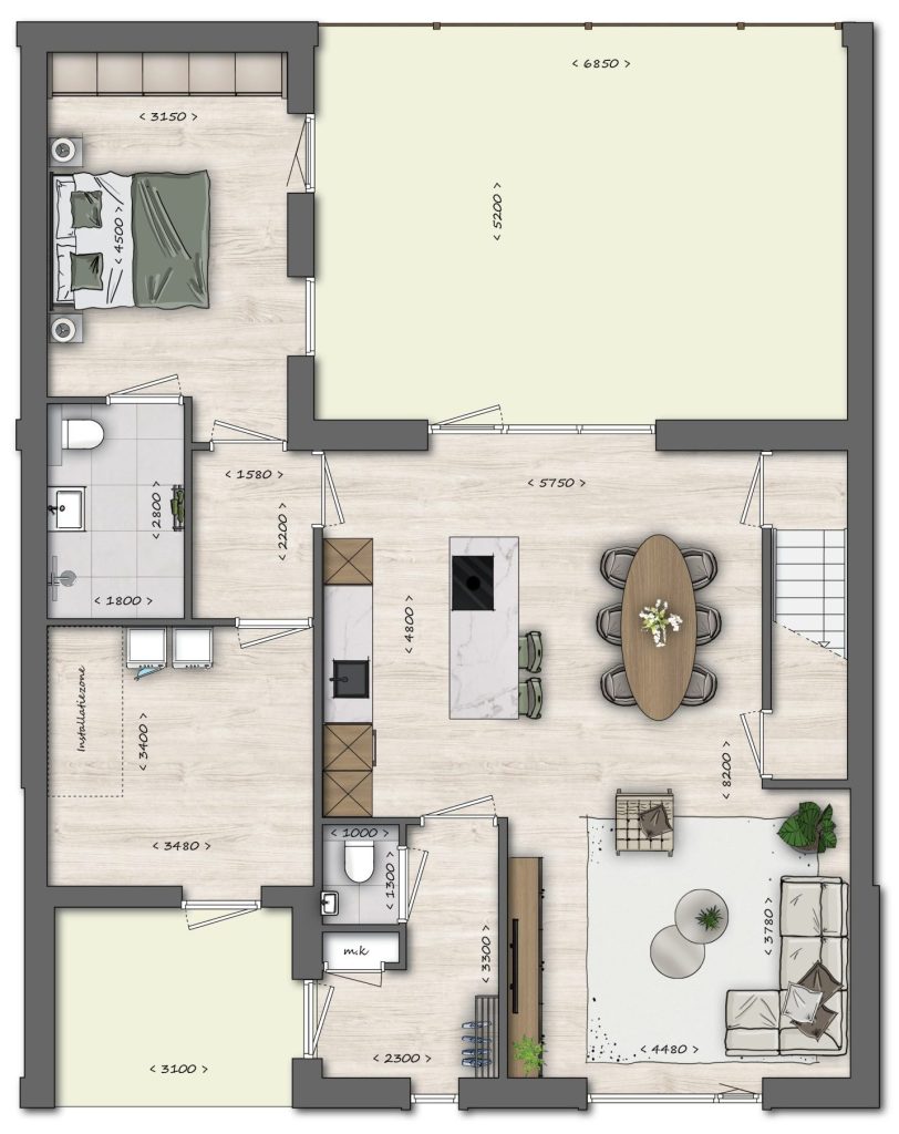 sfeerplattegrond patiowoning kavel 1 tm 4 bg variant